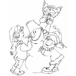 Children Finishing Snowman coloring page