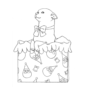 Dog In Gift Box coloring page