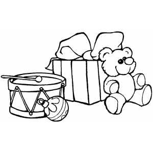 Drum Bear And Gift coloring page