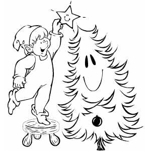 Elf And Christmas Tree coloring page