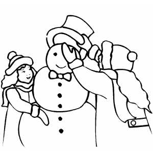 Girl Dressing Snowman With Hat coloring page