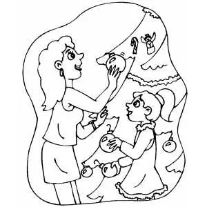 Woman Dressing Up Christmas Tree coloring page