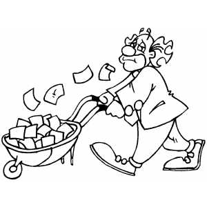 Clown With Wheelbarrow Of Money coloring page
