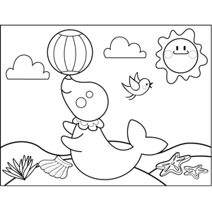 Cute Seal with Ball coloring page