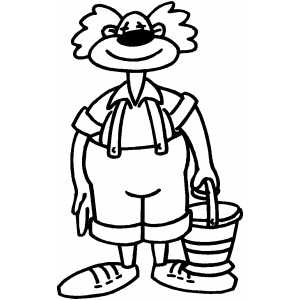 Smiling Clown With Bucket coloring page