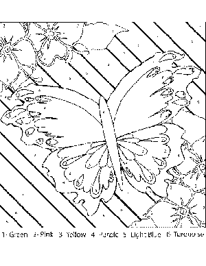 Butterfly with Flowers Color-by-Number coloring page