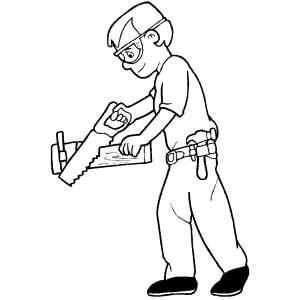 Carpenter Sawing Board coloring page