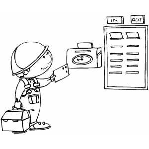 Worker Punching Time Clock coloring page
