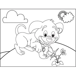 Curious Dog with Butterfly coloring page