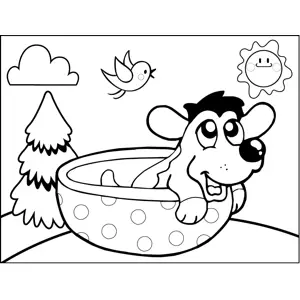 Dog in Spotted Bowl coloring page