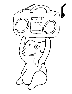 Dog with Radio Coloring Page