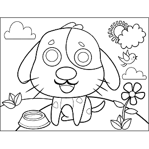 Puppy with Dish coloring page
