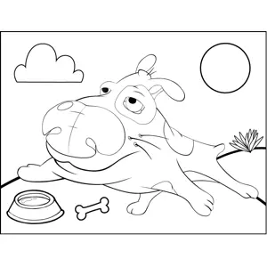 Sprawling Dog with Dish coloring page