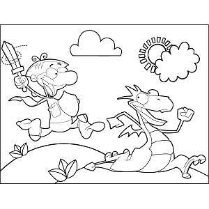 Knight Chasing Dragon coloring page