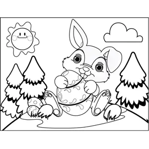 Bunny with Decorated Eggs coloring page