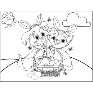 Dog Cat Easter Basket Bunny Ears coloring page