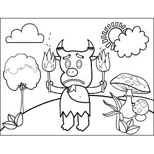 Minotaur with Fire coloring page