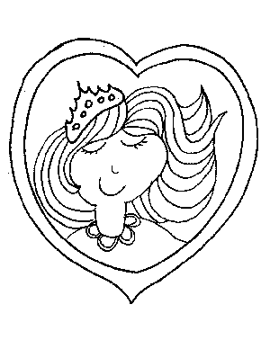Princess in a Heart Frame Coloring Page