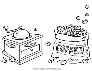 Coffee Beans And Grinder coloring page