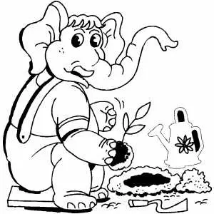 Elephant Gardener coloring page