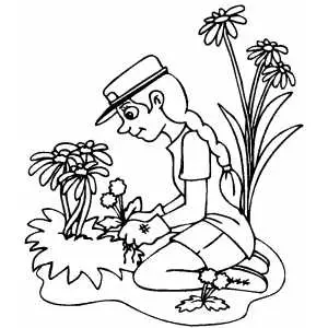 Girl Working With Flowers coloring page