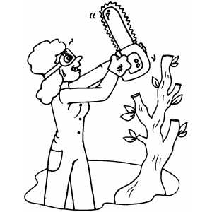 Woman Cutting Tree Down coloring page