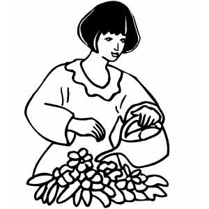 Woman Watering Flowers coloring page