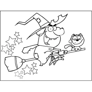 Angry Witch Riding Broom coloring page