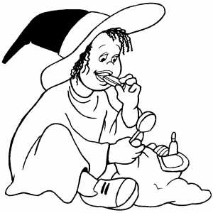 Girl Eating In Witch Costume coloring page