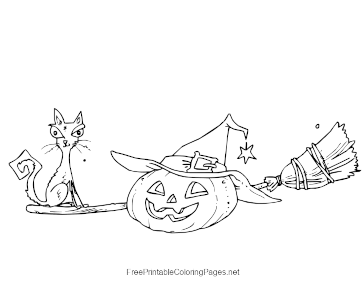 Halloween_Pumpkin_And_Broomstick coloring page
