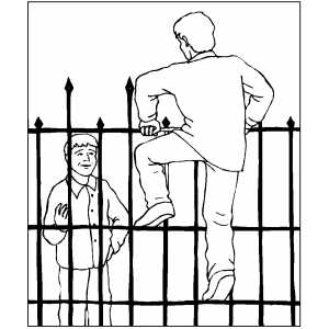 Man Climbing Cemetery Fence coloring page