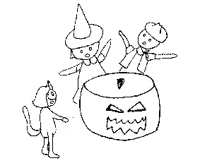 Scary Children with Pumpkin Coloring Page