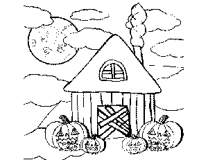 Shack With Pumpkins coloring page