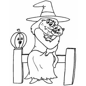 Witch And Cat coloring page