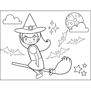 Witch Riding Broom coloring page