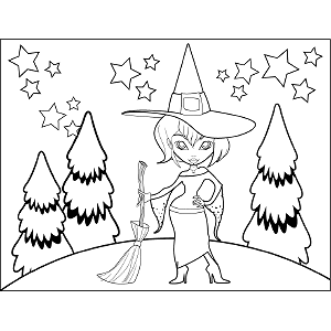 Witch with Hat Broom coloring page