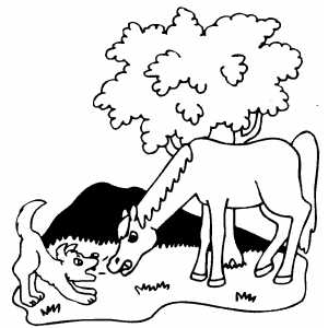 Horse And Dog In Forest coloring page