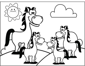 Horse with Foals coloring page