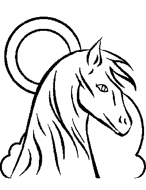 Horse with Moon and Clouds Coloring Page