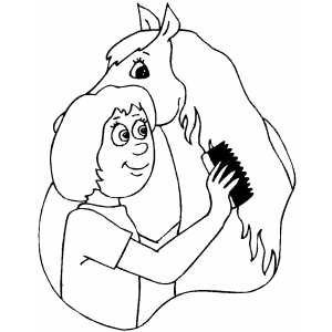 Woman Brushing Horse coloring page