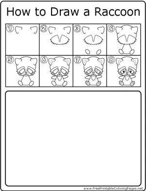 How to Draw Cute Raccoon coloring page