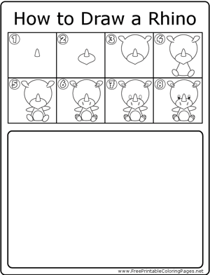 How to Draw Cute Rhino coloring page