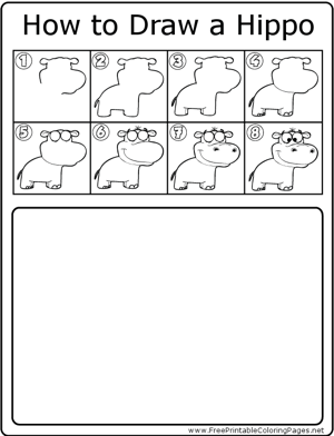 How to Draw Hippopotamus coloring page