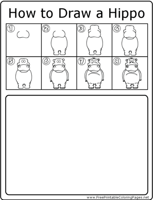 How to Draw Standing Hippo coloring page