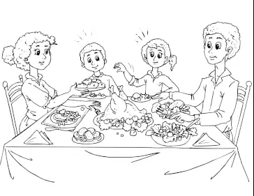 Family Eating Dinner coloring page