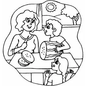 Woman Slicing Watermelon coloring page