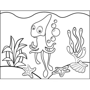 Floating Squid coloring page