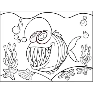 Hungry Fish with Long Teeth coloring page