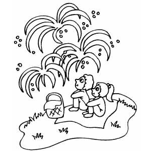 Girls Watching Fireworks coloring page