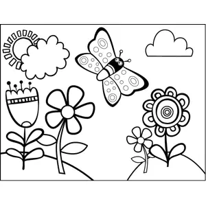 Butterfly in Flowers coloring page